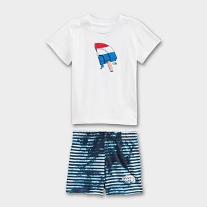 The North Face Inc Boys&apos; Infant Summer T-Shirt and Shorts Set in Blue/White/White Size 12 M 100% Cotton - 5781791