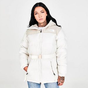 The North Face Inc Women&apos;s Nuptse Belted Mid Jacket in White/Beige/Gardenia White Size XL Nylon - 5726508