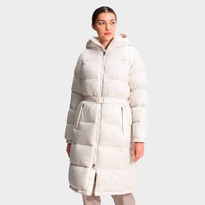 The North Face Inc Women&apos;s Nuptse Belted Long Parka Jacket in White/Gardenia White Size XL Nylon - 5726483