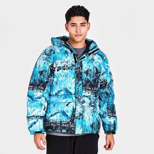 The North Face Inc Men&apos;s HMLYN Printed Down Parka Jacket in Blue/Norse Blue Size 2XL - 5822670