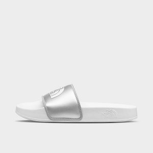 The North Face Inc Women&apos;s Base Camp Slide III Metallic Slide Sandals in White/Metallic/Metallic Silver Size 11.0 Polyester - 3532240