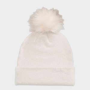 The North Face Inc City Plush Pom Beanie Hat in White/Gardenia White Nylon/Polyester/Fur - 8206934
