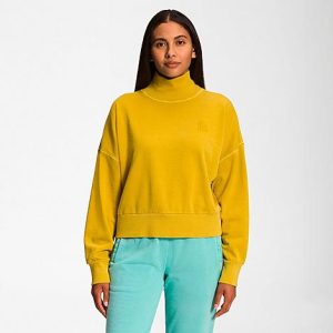 The North Face Inc Women&apos;s Garment Dye Mock-Neck Pullover Sweatshirt in Pink/Yellow/Mineral Gold Size XL Cotton/Polyester/Knit - 5885600