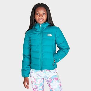 The North Face Inc Girls&apos; Printed Reversible North Down Jacket in Green/Harbor Blue Size Large 100% Polyester - 5822299
