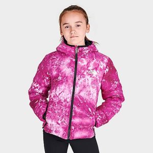 The North Face Inc Girls&apos; Printed Reversible North Down Jacket in Pink/Fuschia Pink Size Large 100% Polyester - 5822295