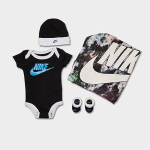 Nike Infant Tie-Dye Futura Bodysuit, Hat, Booties and Blanket Box Set (4-Piece) in Black/Black Size 0-6 M 100% Cotton/Polyester - 5839285