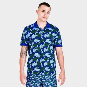 Lacoste Men&apos;s x Minecraft Allover Print Polo Shirt in Green/Medium Blue Size XL Cotton - 5843760