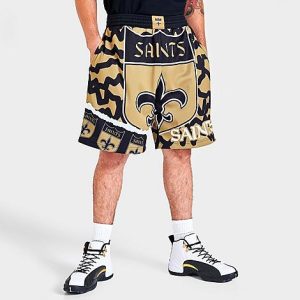 Mitchell And Ness Men&apos;s New Orleans Saints NFL Jumbotron 2.0 All-Over Print Shorts in Yellow/Black Size XL 100% Polyester - 5805218