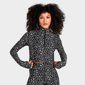 Pink Soda Sport Women&apos;s Amir Quarter-Zip Fitness Top in Black/Animal Print/Black Size Small - 5851016