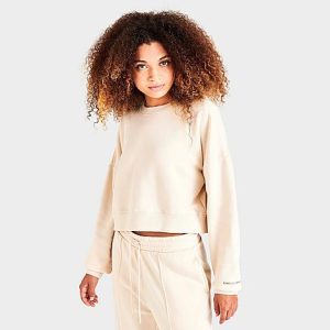 Pink Soda Sport Women&apos;s Tuluca Crop Crewneck Sweatshirt in Off-White/Sand Size Medium Fleece - 5851002