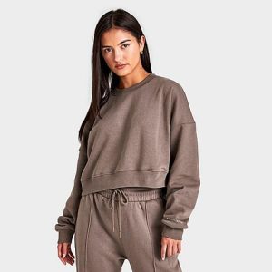 Pink Soda Sport Women&apos;s Tuluca Crop Crewneck Sweatshirt in Brown/Fossil Brown Size XL Fleece - 5850959