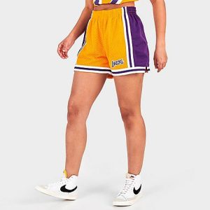 Mitchell And Ness Women&apos;s Los Angeles Lakers NBA Swingman Shorts in Yellow/Gold Size 2XL 100% Polyester - 5779867
