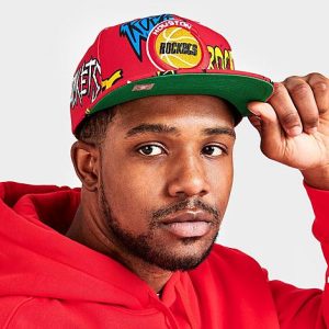Mitchell And Ness Houston Rockets NBA Sticker Pack Hardwood Classics Snapback Hat in Red/Red - 8206846