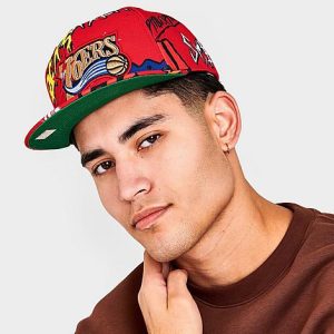 Mitchell And Ness Philadelphia 76ers NBA Sticker Pack Hardwood Classics Snapback Hat in Red/Red - 8206860