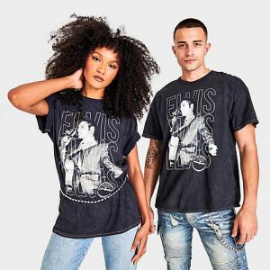 Graphic Tees Men&apos;s Elvis Washed Graphic T-Shirt in Black/Charcoal Size 2XL Cotton - 5884041