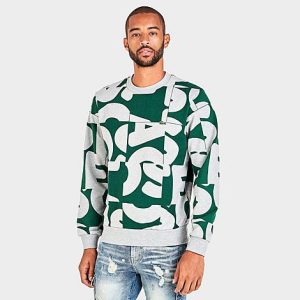 Lacoste Men&apos;s Heritage Graphic Print Crewneck Sweatshirt in Green/Grey/Dark Grey Size Small 100% Cotton/Fleece - 5843709