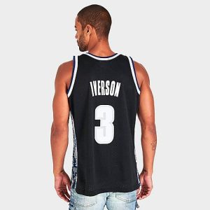 Mitchell And Ness Men&apos;s Georgetown Hoyas College Allen Iverson 1995-96 Jersey in Black/Navy Size XL 100% Polyester/Jersey - 5804053