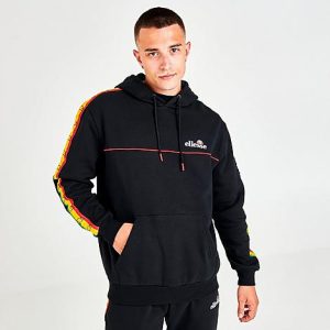 Ellesse Men&apos;s Lucea Tape Pullover Hoodie in Black/Black Size Small Cotton - 5822202