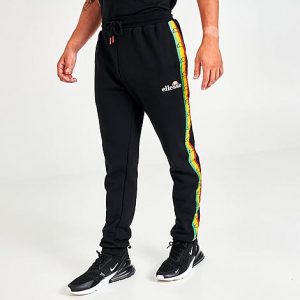 Ellesse Men&apos;s Alva Taped Jogger Pants in Black/Black Size Medium Cotton - 5822208