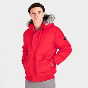 Sonneti Men&apos;s Labeth Hooded Parka in Red/Red Size Large Fiber/Fur - 5768298