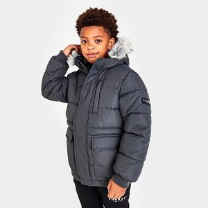 Sonneti Kids&apos; Labeth Hooded Parka Jacket in Grey/Cloud White Size XL Fiber/Fur - 5851561