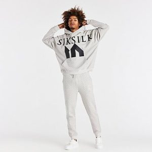 Siksilk Men&apos;s Messi x Monogram Jogger Pants in Grey/Grey Size Small Cotton/Silk - 5750942