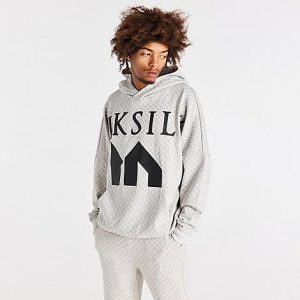 Siksilk Men&apos;s Messi x Monogram Pullover Hoodie in Grey/Grey Size Medium Cotton/Silk - 5750898