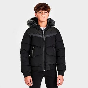 Supply And Demand Kids&apos; Radiate Insulated Puffer Jacket in Black/Black Size Large Nylon/Fiber/Fur - 5753630