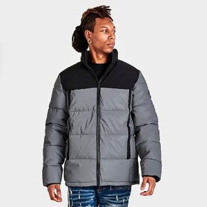 Pink Soda Sport Men&apos;s Supply & Demand Glare Reflective Puffer Jacket in Black/Black Size 2XL - 5754126