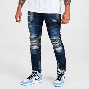 Supply And Demand Men&apos;s Bandana Moto Denim Jeans in Blue/Indigo Size 38 Cotton/Denim - 5773585
