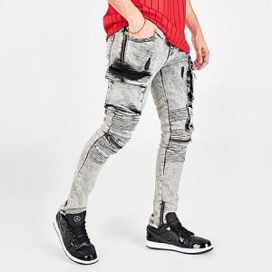 Finishline Men&apos;s Supply & Demand Biker Jeans in Grey/Grey Size 38 Cotton/Leather/Denim - 5773610