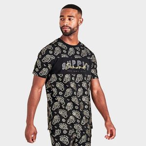 Supply And Demand Men&apos;s Paisley All-Over Print Short-Sleeve T-Shirt in Black/Black Size Large - 5830207