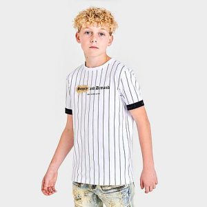 Supply And Demand Boys&apos; Marker Pinstripe T-Shirt in White/White Size XL Cotton - 5851426