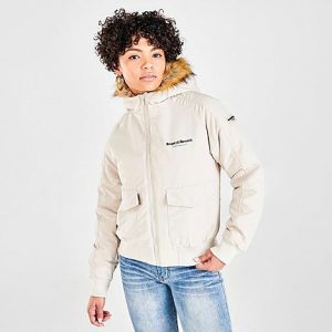 Supply And Demand Women&apos;s Fur Hooded Bomber Jacket in Beige/Stone Size Medium 100% Polyester/Fur - 5756535