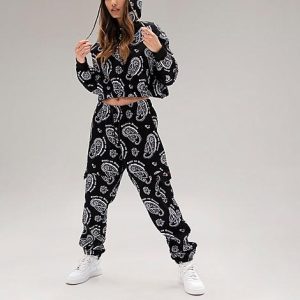 Supply And Demand Women&apos;s Paisley Jogger Pants in Black/Black Size Medium Fleece - 5831848