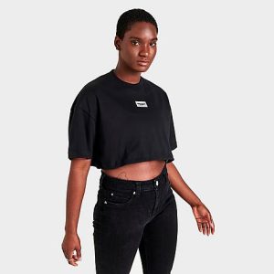 Supply And Demand Women&apos;s Bungee Crop T-Shirt in Black/Black Size XL Cotton/Jersey - 5831875