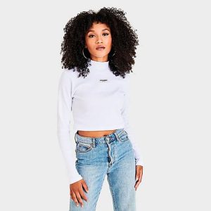 Supply And Demand Women&apos;s Mock Neck Long-Sleeve Cropped T-Shirt in White/White Size XL - 5831880