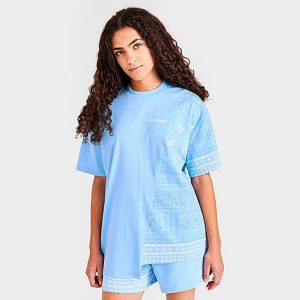 Supply And Demand Women&apos;s Paisley Patch Split T-Shirt in Blue/Light Blue Size XL - 5882310
