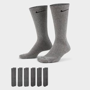 Nike Everyday Plus Cushioned Crew Training Socks (6-Pack) in Grey/Carbon Heather Grey Size Large - 8099117