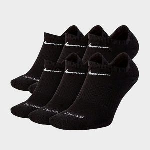 Nike Everyday Plus Cushioned No-Show Training Socks (6-Pack) in Black/Black Size Large - 8096539