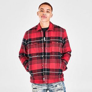 Timberland Men&apos;s Insulated Buffalo Long-Sleeve Shirt Jacket in Red/Scarlet Sage Size Small 100% Cotton - 5737247