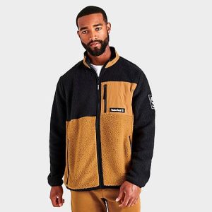 Timberland Men&apos;s Outdoor Archive High-Pile Fleece Jacket in Brown/Black/Wheat Size Large 100% Polyester/Fleece - 5829890