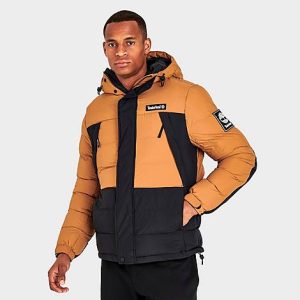 Timberland Men&apos;s Outdoor Archive Puffer Jacket in Black/Beige/Wheat Size XL - 5829881