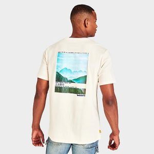 Timberland Men&apos;s Photographic T-Shirt in Off-White/White Size Medium 100% Cotton - 5829944