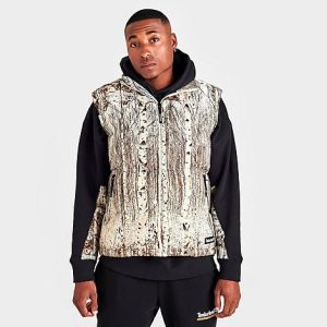 Timberland Men&apos;s Winter Graphic Puffer Vest in Brown/White/Winter Graphic Print Size XL - 5829921