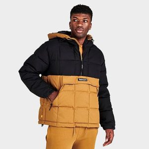 Timberland Men&apos;s Progressive Pullover Utility Puffer Jacket in Black/Beige/Wheat Size XL 100% Cotton/Canvas - 5829936