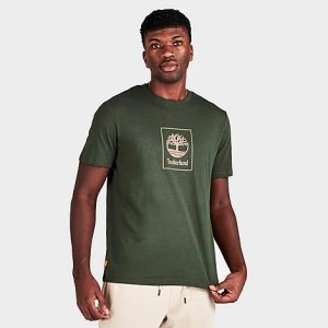 Timberland Men&apos;s Stack Box Logo T-Shirt in Green/Duffel Bag Green Size 2XL 100% Cotton - 5829887