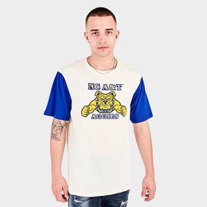 Mitchell And Ness Men&apos;s North Carolina A & T Bulldogs College Color-Blocked T-Shirt in Off-White/White Size XL 100% Cotton - 5790579