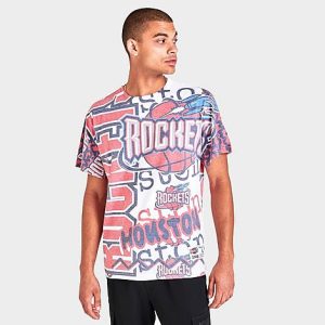 Mitchell And Ness Men&apos;s Houston Rockets NBA Jumbotron T-Shirt in White/Orange/Blue Size 2XL 100% Cotton/Jersey - 5804229