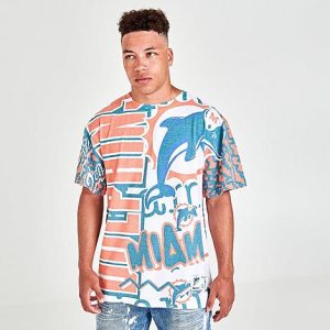 Mitchell And Ness Men&apos;s Miami Dolphins NFL Jumbotron T-Shirt in Blue/Orange/Orange Size Medium 100% Cotton/Jersey - 5805181